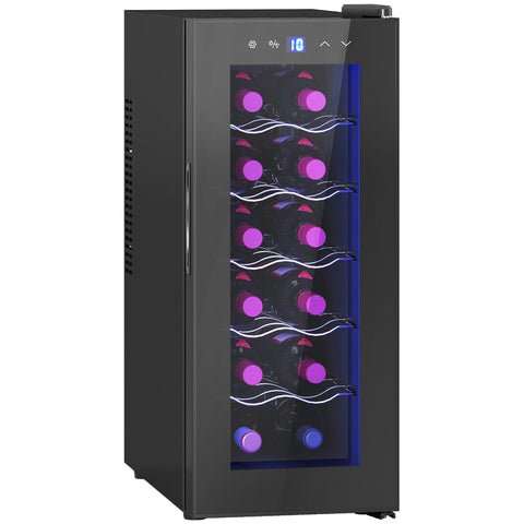 Rootz 12 Bottle Wine Fridge - Drinks Fridge - Beverage Cooler - Energy Efficient - 26.5 cm W x 51.5 cm D x 65 H cm - Touch Screen & LED Light