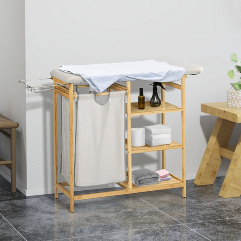 Rootz Bamboo Laundry Collector - Fabric Basket - Laundry Sorter - Ironing Board - 113cm x 34cm x 82cm - Eco-Friendly & Stylish Bamboo