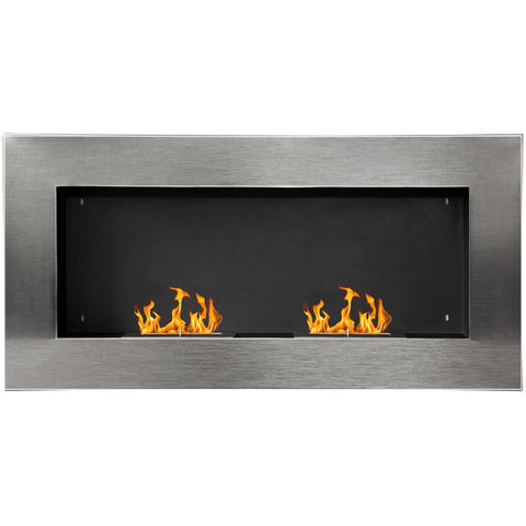 Rootz Stainless Steel Gel Fireplace - Bioethanol Wall Fireplace - Modern Home Fire Feature - Environmentally Friendly Fuel - Enhanced Safety Features - No Chimney Required - 110W x 54H x 14D cm