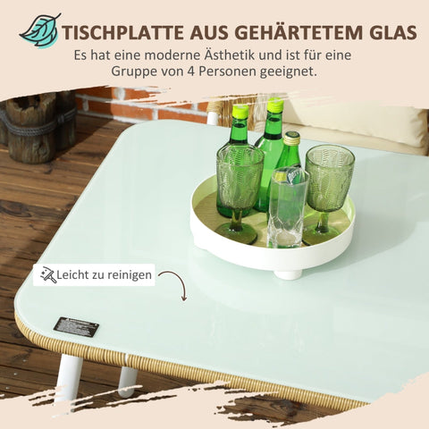 Rootz 5-Piece Garden Set - Outdoor Furniture - Patio Seating - Space-Saving Design - Durable & Weather-Resistant - Luxurious Comfort - Table: 140L x 80W x 74H cm, Chairs: 57W x 60D x 77H cm