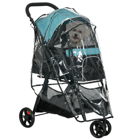 Rootz Dog Stroller - Pet Stroller - Dog Buggy with Rain Cover - Foldable - 2 Drink Holders - Blue + Black - 80.5cm x 51.5cm x 100cm