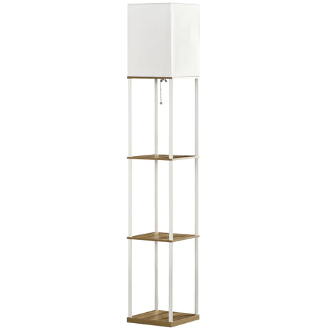 Rootz Column Floor Lamp with Shelves - Modern Standing Lamp - Fabric Shade - Integrated Shelves - Stylish Home Decor - 26cm x 26cm x 159cm