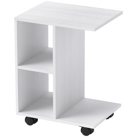 Rootz C Shape Side Table - Coffee Table - Corner Desk - Mobile Flexibility - E1 Chipboard - 45 x 35 x 58cm - White
