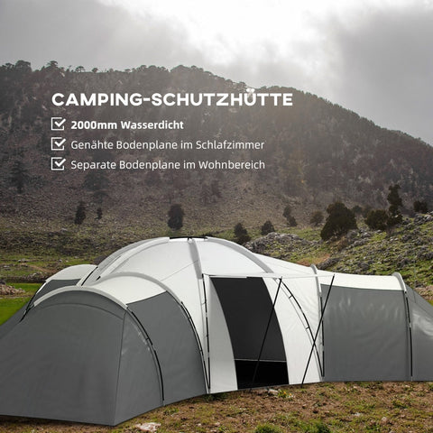 Rootz Camping Tent - Tunnel Tent - Family Tent - Spacious - Durable - Waterproof - 220L x 188W x 150H cm (Bedroom), 495L x 415W cm (Living Room)