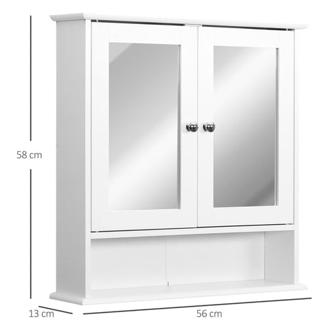 Rootz Wall Mirror Bathroom Shelf - Vanity Mirror - Reflective Cabinet - Adjustable Shelf - 56L x 13W x 58H cm
