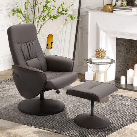 Rootz Recliner Armchair with Footstool Set - Relaxation Chair - Lounge Seat - Adjustable Backrest - Synthetic Leather - 76cm x 81cm x 101cm