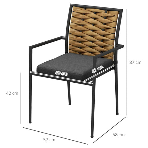 Rootz Garden Chairs - Outdoor Chairs - Patio Chairs - Seat Cushions - Weatherproof - Modern Design - PE Rattan - Polyester - Black - 57 X 58 X 87cm