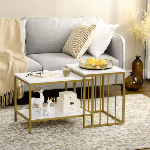 Rootz 2 Piece Set Square Interior Tables - Art Deco Tables - Side Tables - Durable Structure - 45x45x50.5cm & 40x60x45cm