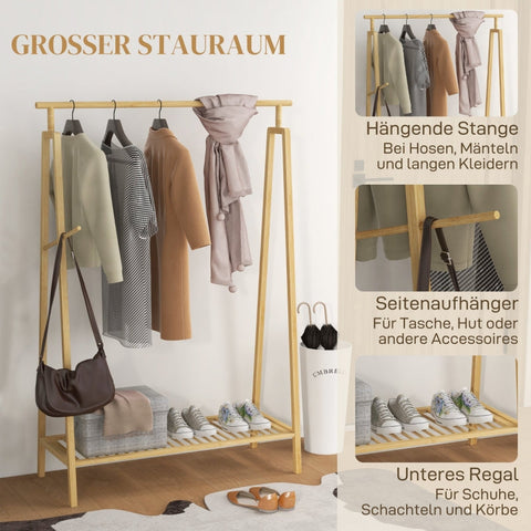 Rootz Coat Stand - Clothes Rack - Bamboo Coat Hanger - Shoe Organizer - Stylish A-Frame - 110cm x 42cm x 152cm