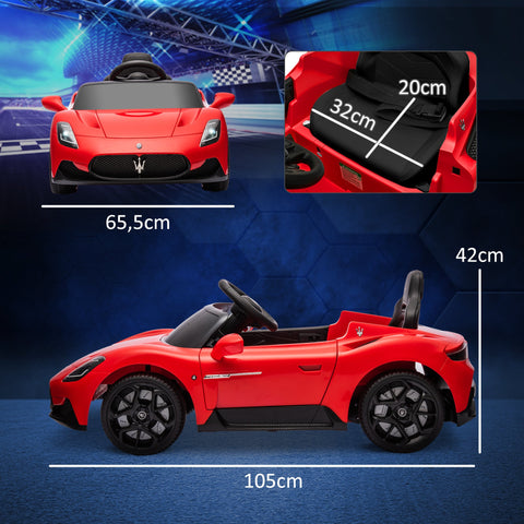 Rootz Maserati MC20 Electric Car for Kids - 12V Ride-On - Remote Control - LED & Music - Safe & Fun - 105cm x 65.5cm x 42cm Red