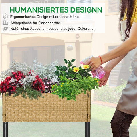 Rootz Raised Bed Planter Garden Bed - Elevated Planter - Outdoor Planter - Durable PE Rattan - Ergonomic Design - Versatile Planting Options - 70L x 30W x 70H cm