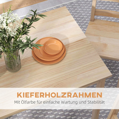Rootz 5-Piece Dining Table Set - Dining Room Furniture - Pine Wood Dining Set - Space-Saving Design - High-Quality Materials - Floor Protection - Table: 118L x 73W x 75H cm, Chair: 41.5L x 46D x 90H cm