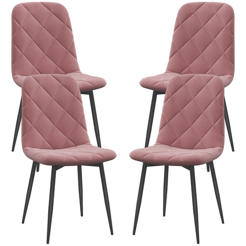 Rootz 4 Piece Set Dining Chairs - Kitchen Chairs - Velvet Look Armchairs - Maximum Comfort - 45 x 54 x 87 cm - Pink