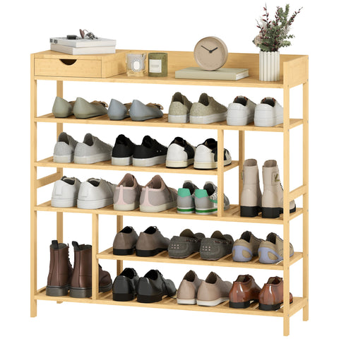 Rootz Shoe Rack - Shoe Stand - Shoe Organizer - Holds 18 Pairs - Bamboo Build - 101cm x 30cm x 100cm