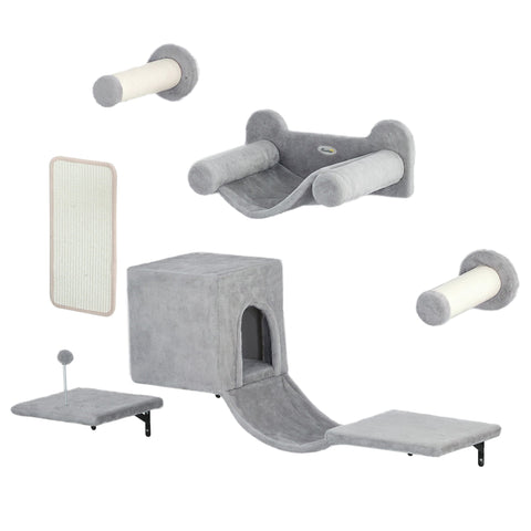 Rootz Climbing Wall Cats - Cat Climbing Wall Set - Feline Playground - Space-Saving - 106cm x 30.5cm - Grey/White