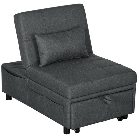 Rootz Reclining Chair - Sleeping Chair - 3-in-1 Armchair - Linen Look - Including Cushion - Dark Gray - 65.5 cm x 104 cm x 81 cm