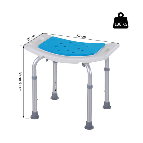 Rootz Shower Chair Bath Stool - Bath Seat - Shower Aid - Adjustable Comfort - 52cm x 30cm x 39-51cm