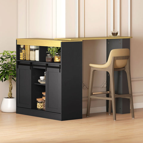 Rootz Convertible Bar Table - Pull-Out Bar Table - L-Shape Kitchen Counter - Ample Storage - 187.5cm x 35cm x 105cm