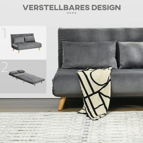 Rootz Velvet Sofa Bed Chair - Sleeper Chair - Recliner - Breathable Fabric - 130cm x 78cm x 79cm - Gray