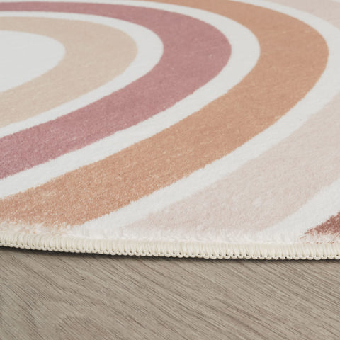 Round Kids Rug – Soft Short Pile – Durable Polyester – Playful Rainbow Design