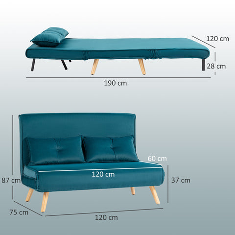 Rootz 2-Seater Sleep Sofa - Bed Sofa - Convertible Couch - Adjustable Backrest - Velvet Fabric - 120cm x 75cm x 87cm
