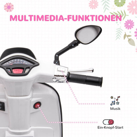 Rootz 6V Vespa Electric Motorcycle - Kids Ride-On Bike - Training Wheels - 3 km/h - 107cm x 47cm x 73cm