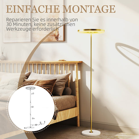 Rootz Floor Lamp - Standing Light - Adjustable Lighting - Dimmable Foot Switch - Metal & Acrylic - 4000K - Gold - 40L x 157.5H cm