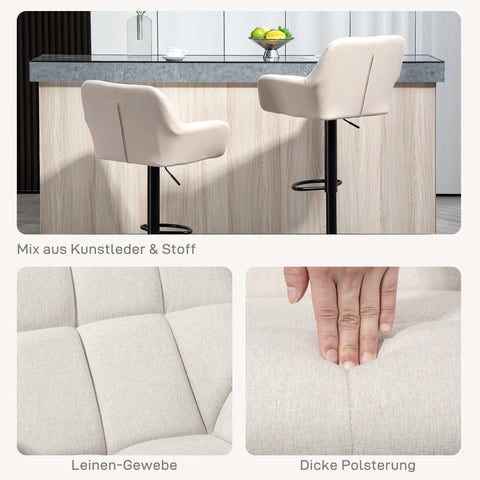 Rootz 2 Piece Bar Stool Set – Retro Adjustable Stools – Kitchen Chairs – Faux Leather – Ergonomic Comfort – White & Black – 57.5x52.5x93-114cm