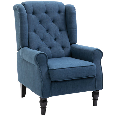 Rootz Elegant Wing Chair - Armchair - Accent Chair - High Comfort - 74cm x 86cm x 102cm - Blue