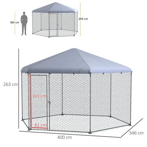 Rootz Chicken Coop Enclosure - Outdoor Poultry Run - Galvanized Steel - Protective Roof - Easy to Access - 400cm x 346cm x 263cm