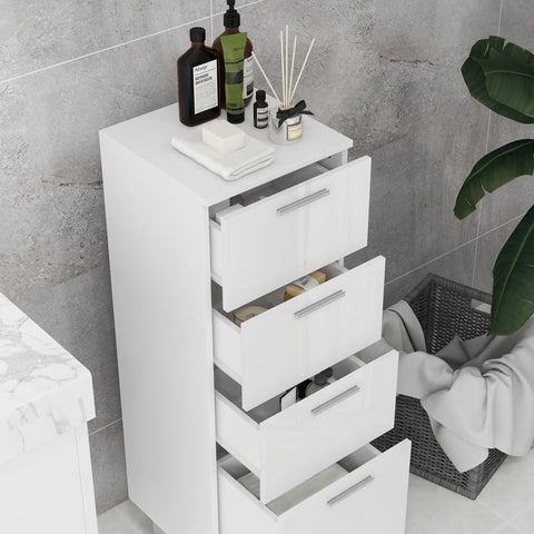 Rootz Bathroom Cabinet - Bathroom Storage Unit - 4 Drawer Organizer - Space-Saving Design - 30cm x 30cm x 93cm - White Chipboard