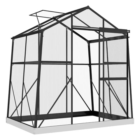 Rootz Greenhouse -  Film Greenhouse - Cold Frame - Weather Resistant - Aluminum Alloy - Polycarbonate - Black - 192 x 131 x 203 cm