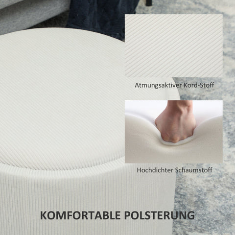 Rootz Round Storage Stool - Footrest - White Ottoman - Hidden Storage - 42cm Height