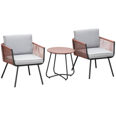 Rootz 3 Piece Garden Furniture Set - Rattan Outdoor Set - Patio Furniture - Cushions Included - Armchair: 61x64x64cm, Table: Ø49.5x50cm
