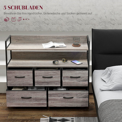 Rootz Fabric Chest of Drawers - Storage Organizer - Clothing Unit - 5 Foldable Drawers - Steel Frames - 98cm x 29cm x 85cm