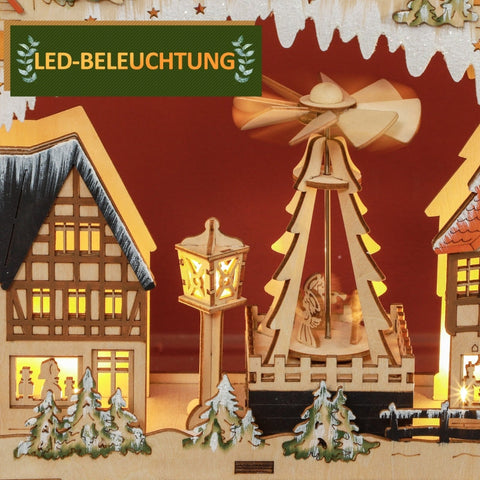 Rootz Festive Magical Christmas Advent Calendar - Wooden Village - LED Lights - 24 Day Countdown - MDF - 45cm x 9cm x 42.5cm