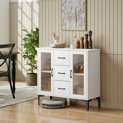 Rootz Modern Sideboard - Buffet Cabinet - Storage Cupboard - Soft Close, Adjustable Shelves, Easy-Clean, White, 90 x 38 x 86 cm