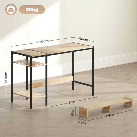 Rootz Computer Table Desk - Study Desk - Home Office Desk - Adjustable Shelves - 120cm x 48cm x 85.5cm