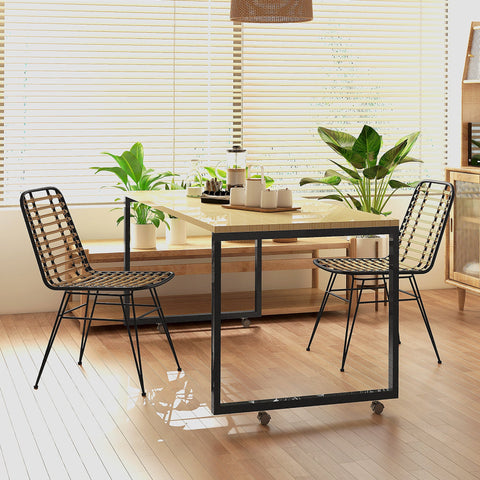 Rootz Set of 2 Dining Chairs - Rattan-Style - Bohemian Seating - PE & Steel - 47cm x 58cm x 80cm - Comfortable & Stylish