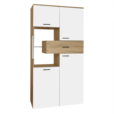 Rootz Modern Display Cabinet - Glass Doors - LED Lit Display - Elegant Design - 77.7L x 38W x 150H cm