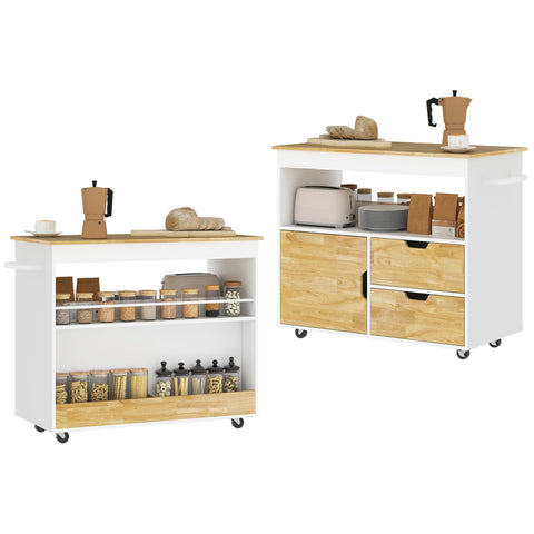 Rootz Rollable Kitchen Trolley - Mobile Kitchen Island - Kitchen Cart - Ample Storage & Easy Mobility - 107cm x 50cm x 85cm