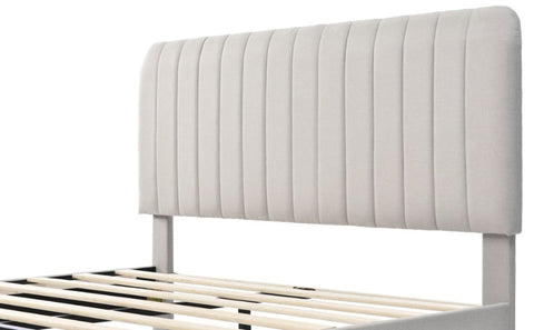 Rootz Upholstered Double Bed - Elegant Bed Frame - Linen Bed - Adjustable Headboard - Comfort & Style - 209L x 185W x 107H cm