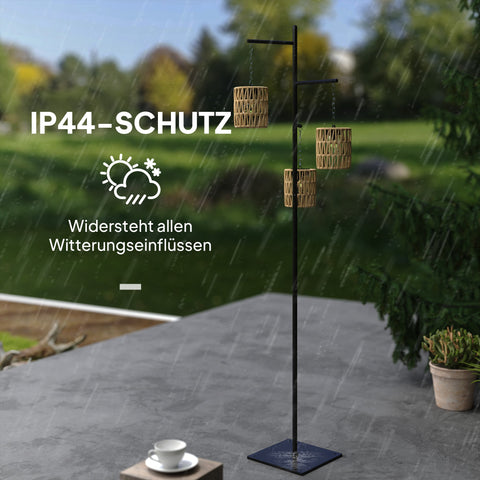 Rootz Solar Floor Lamp - Rattan Solar Lamps - Boho-Style Lights - Auto On/Off - IP44 Waterproof - 45x45x178cm
