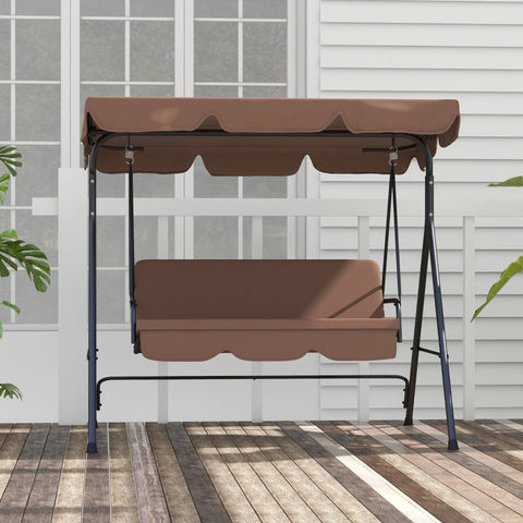 Rootz Hollywood Swing Garden Swing - 3 Seater - Weatherproof Swing - Adjustable Roof - 172cm x 110cm x 153cm - Brown