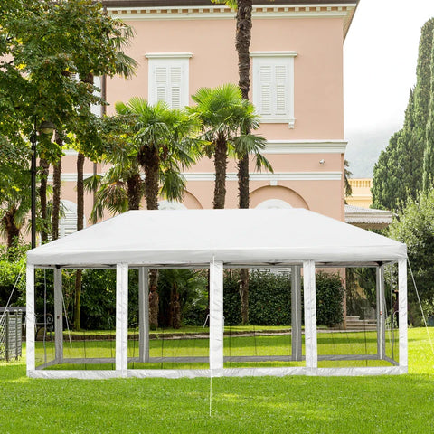 Rootz Folding Gazebo - Garden Gazebo - Pop-up Gazebo - Steel + Oxford + Mesh With Bag - Outdoor - Cream White - 5.9 x 2.95 x 2.5 m