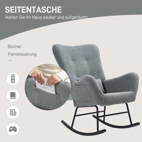 Rootz Rocking Chair - Fluffy Lounge Chair - Non-Slip Recliner - Luxurious Comfort - 67cm x 95cm x 100cm - Grey