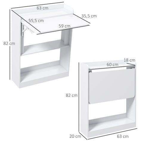 Rootz Computer Table Desk - Folding Table - Compact Desk - Space-Saving Design - 63 x 55.5 x 82 cm - White