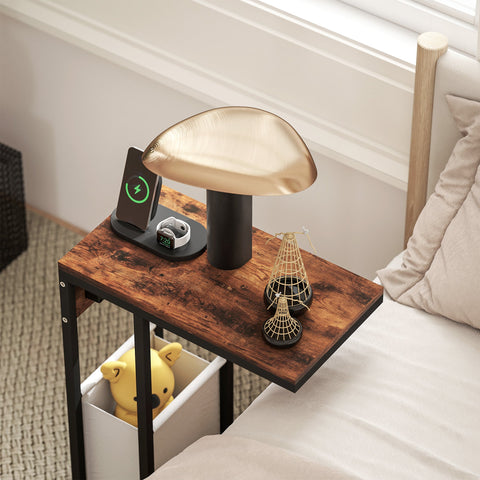 Rootz Side Table with Sockets - USB Connections - Industrial Bedside Stand - C-Shaped Design - 46cm x 25cm x 62.5cm