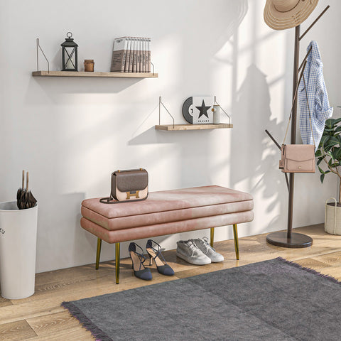 Rootz Pink Upholstered Bench - Storage Ottoman - Decorative Seat - Extra Storage - 100 x 37.5 x 42 cm