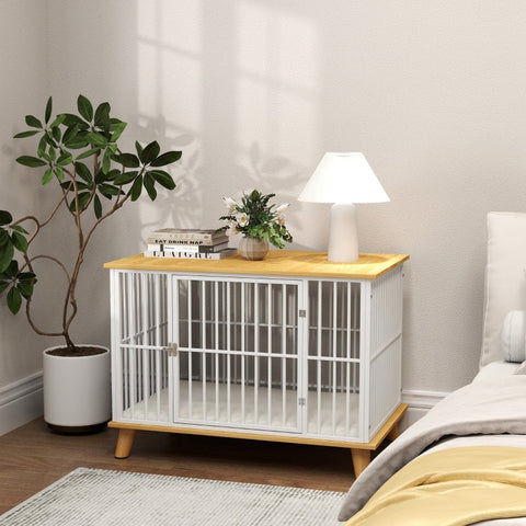 Rootz Dog Crate - Pet House - Wooden Kennel - Cushioned Bed - Medium Sized Dogs - Steel Construction - 86cm x 60cm x 70cm